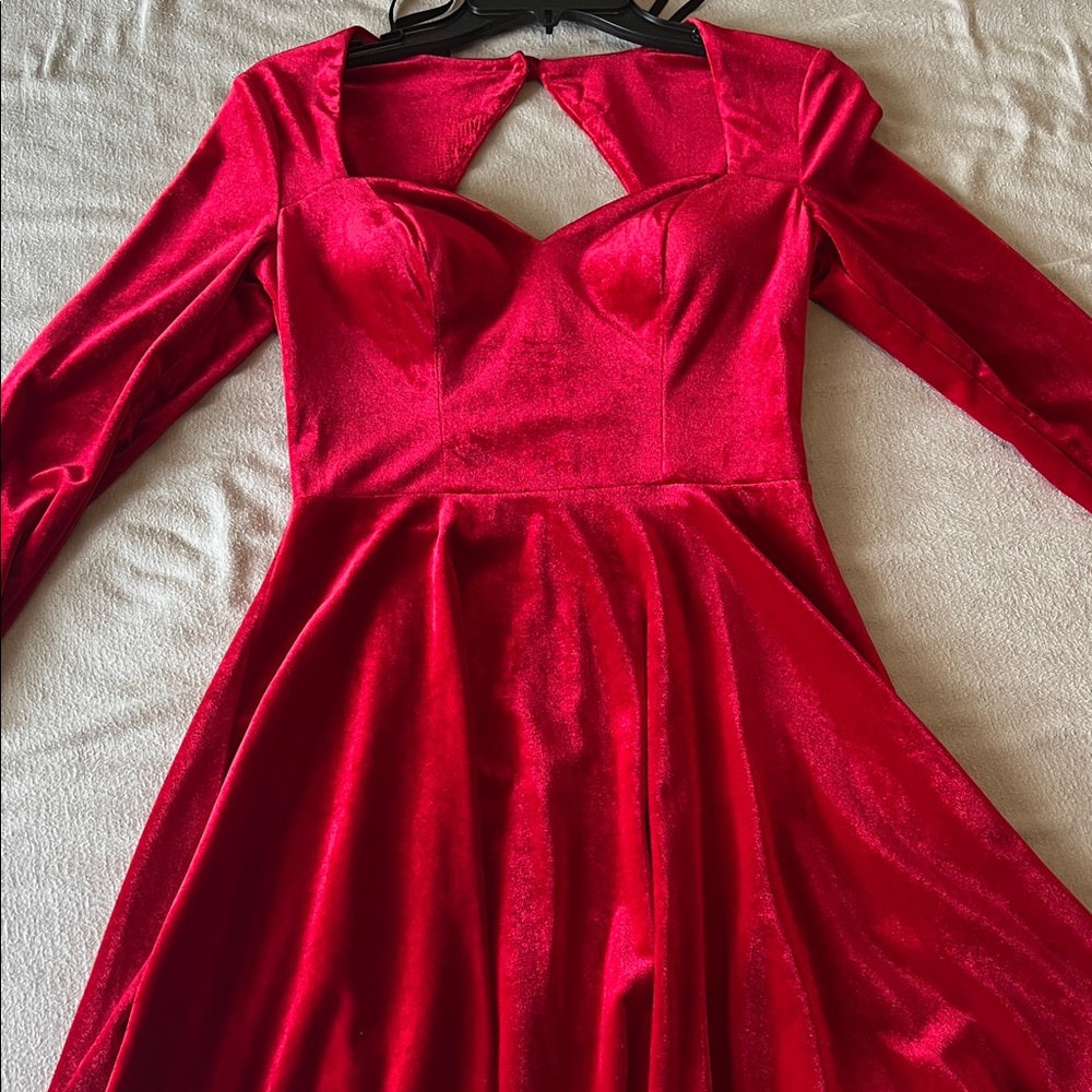 B Darlin Vibrant Red Long Sleeve Dress